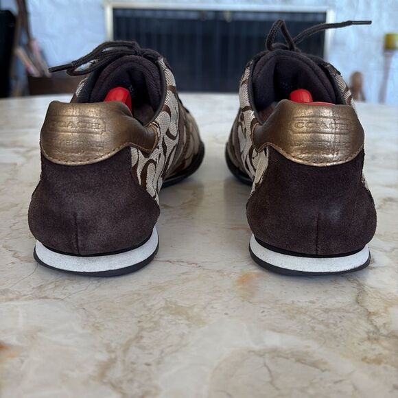 Coach Katelyn Sneakers C Monogram Leather Gold Brown Tan Classic - Picture 7 of 14